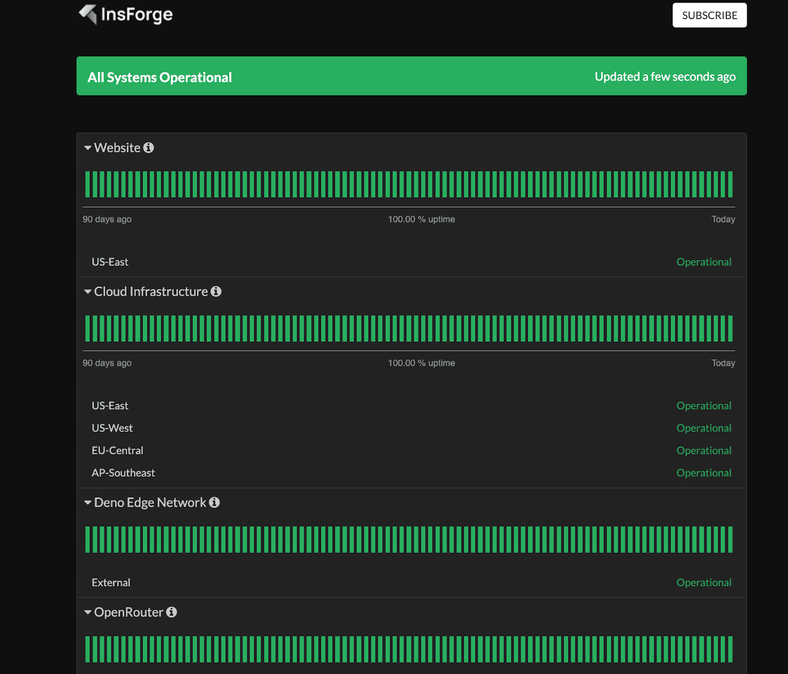 InsForge status page